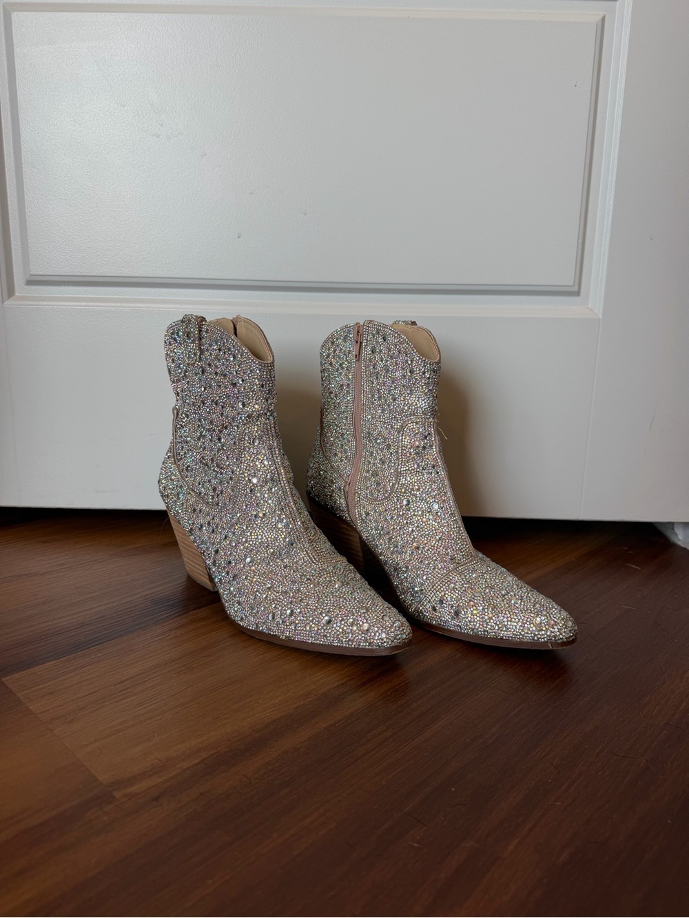 Betsey Johnson Iridescent Crystal Embellished Ankle Booties - Silver